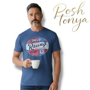 Shelby Racing Graphic Tee Blue Size M Retro Motorsports Casual Streetwear